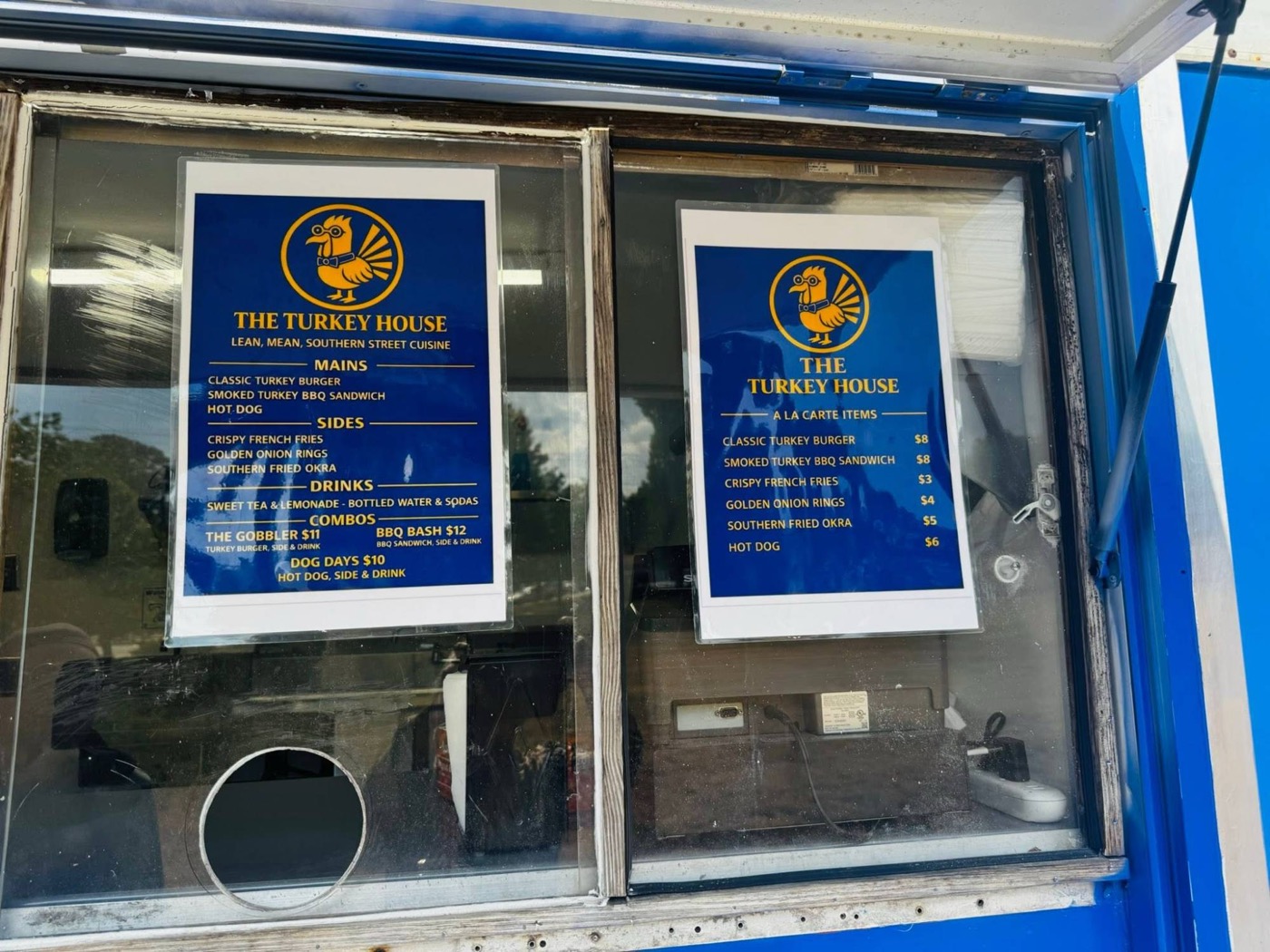 Menus posted at the ordering window of The Turkey House truck